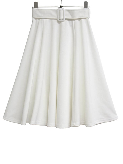 ベルト付きミディ丈ポンチフレアスカート