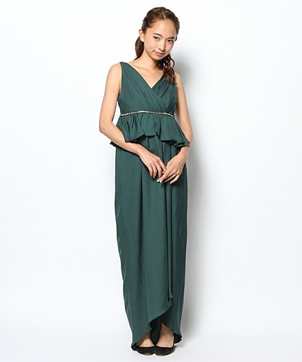 サテンロングドレス