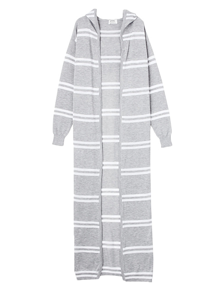 フードロングニットカーデ