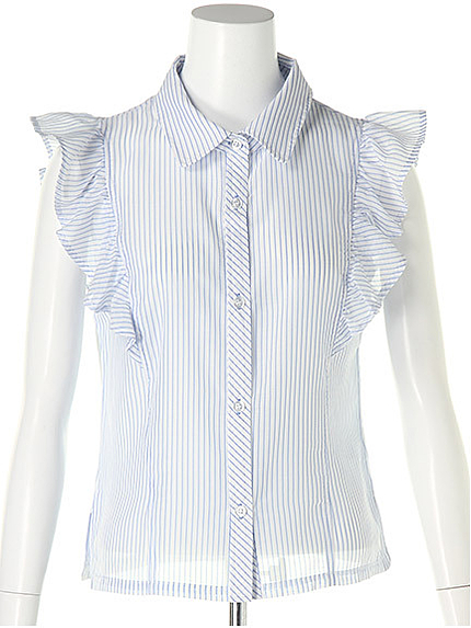 ストライプシフォンフリルブラウス