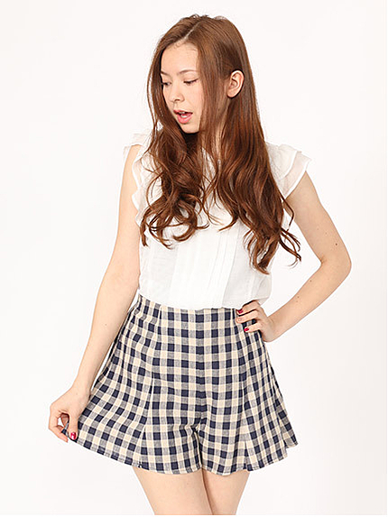 ブロックチェックフレアショーパン