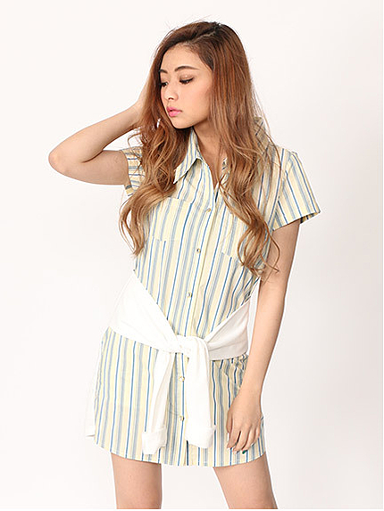 腰巻き　ストライプシャツワンピース