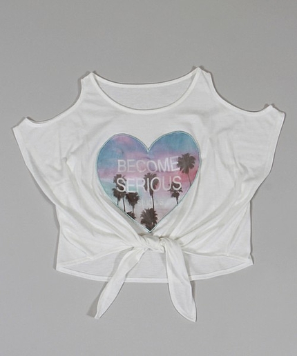 WEGO/ハート肩開き前結びTシャツ