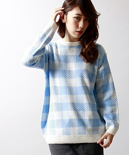 WEGO/ブロックチェックニット