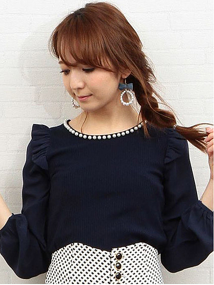 パールフリル袖シフォントップス