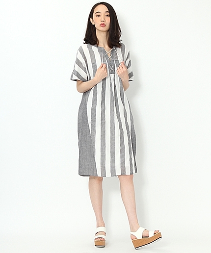 綿ワイドストライプワンピース