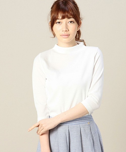 BYTF ポンチボトルネック ジップ7分袖カットソー