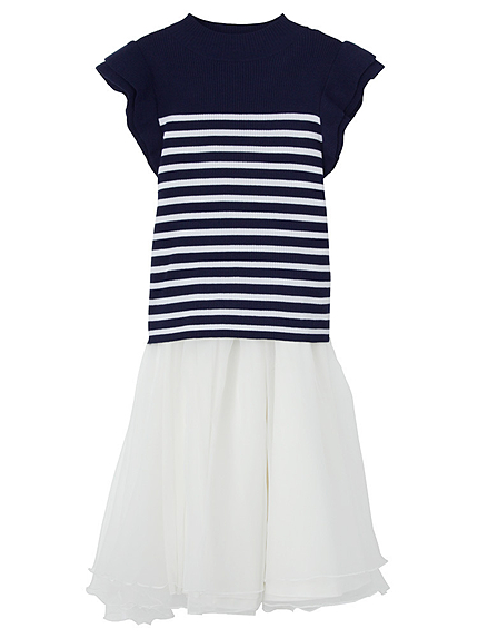 【W】袖フリルニット×オーガンジーコンビワンピース