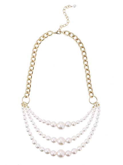 【green】３連パールチェーンネックレス