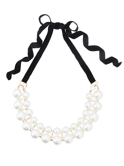 【green】パールリボンネックレス