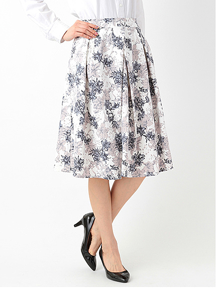 ・花柄ミモレフレアスカート