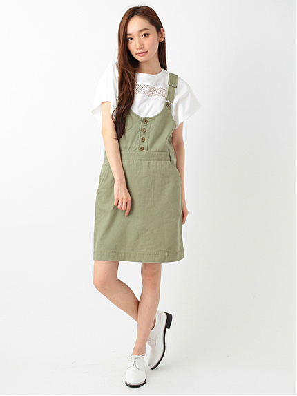 フロントボタンツイルサロペット