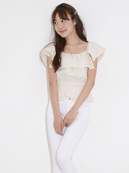 【dazzlin】コットンレースフリルトップス