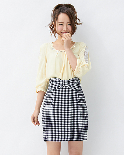 【鈴木えみ さん着用】ウエストリボン変わり織コクーン／スカート