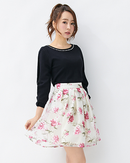 【5／7ヒルナンデスご紹介商品】花柄オーガンジー／スカート