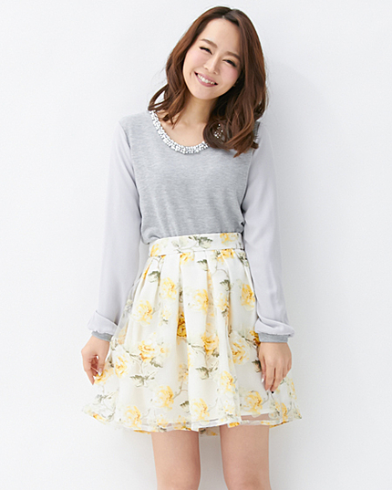 【5／7ヒルナンデスご紹介商品】花柄オーガンジー／スカート