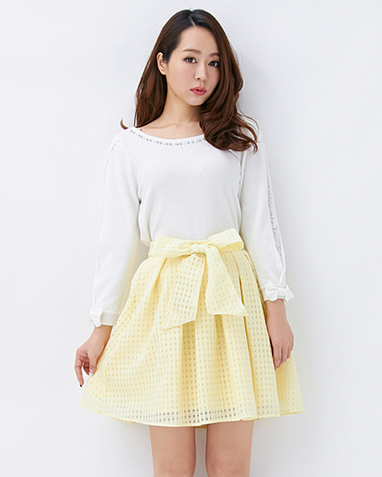 【中村アン さん着用】サッシュ付シアーギンガムタックフレア／スカート