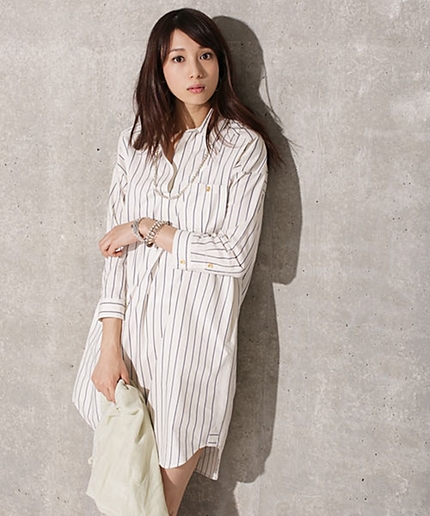 タイプライターストライプシャツワンピ