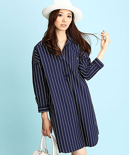 タイプライターストライプシャツワンピ