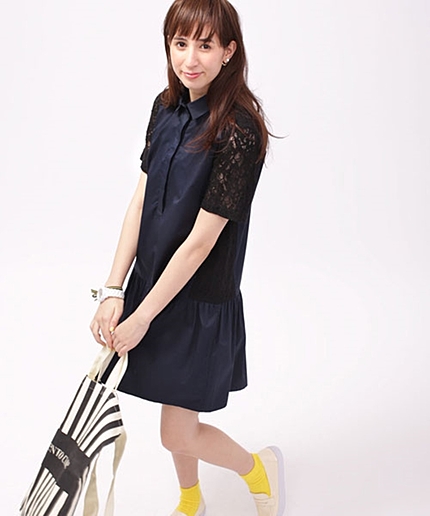 レース切替シャツワンピ