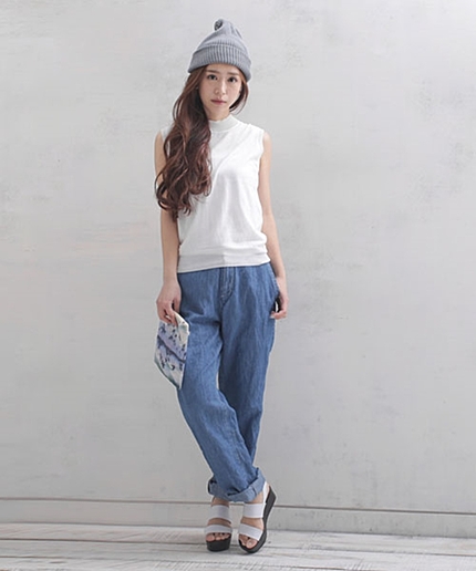 麻デニムバギーパンツ