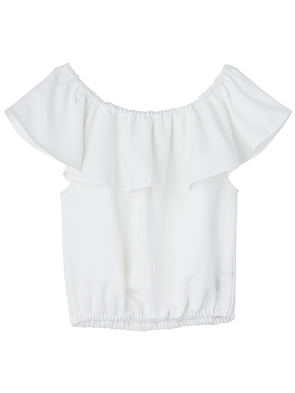 デコルテフリルベアトップス