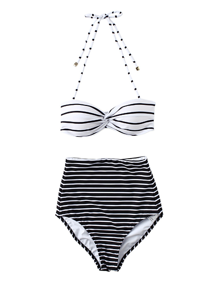 【Swimsuit】ハイウェスト　ボーダーバンドゥビキニ