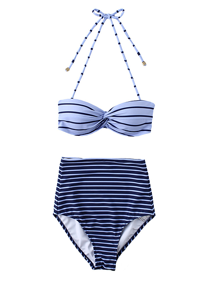 【Swimsuit】ハイウエスト ボーダーバンドゥビキニ