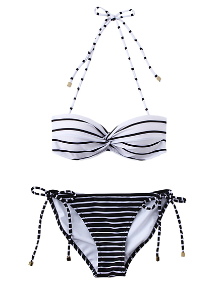 【Swimsuit】サイドリボン ボーダーバンドゥビキニ