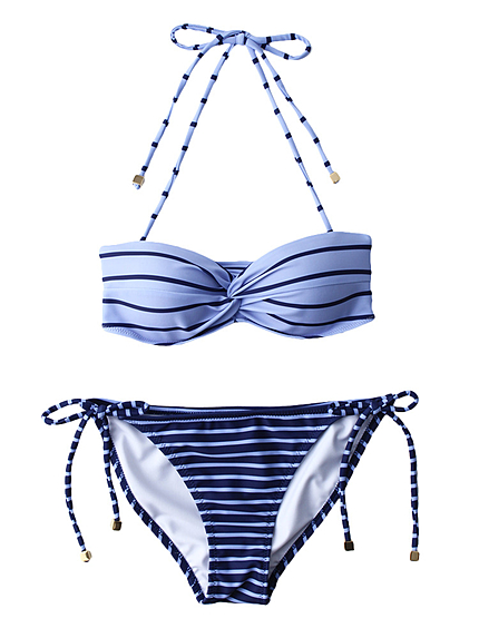 【Swimsuit】サイドリボン ボーダーバンドゥビキニ