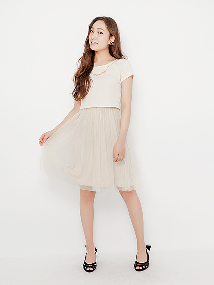 【W】パールネックレスコンビワンピース