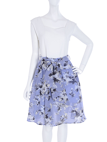 【W】格子フラワーコンビワンピース