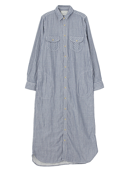 ダブルガーゼストライプマキシシャツワンピ