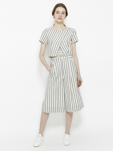 セットアップストライプガウチョパンツ【2015夏新作】