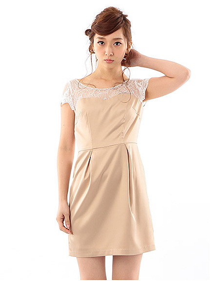 サテン×レースコクーンワンピース