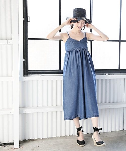 テンセルデニムガウチョサロペット