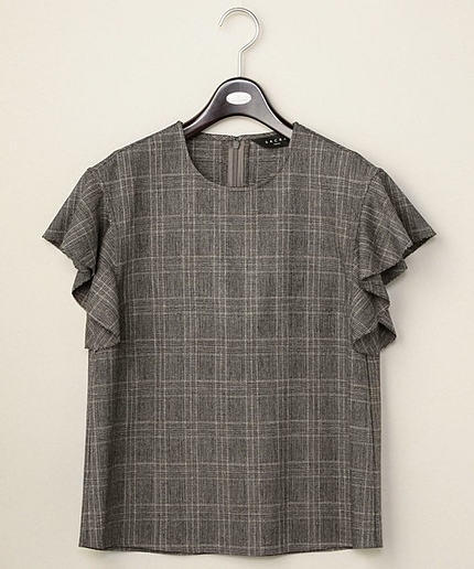 <SACRA(サクラ)>グレンチェック 袖フレア ブラウス†