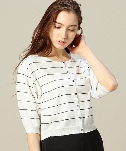 BYSF ソリッド&ボーダー クロップドカーディガン