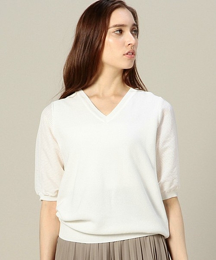 BYSF カノコ×袖ギャザー Vネックニット