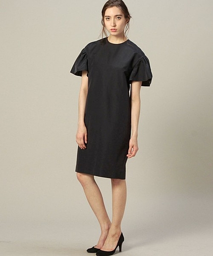 BYDT コットンシルク ギャザー袖 ドレス