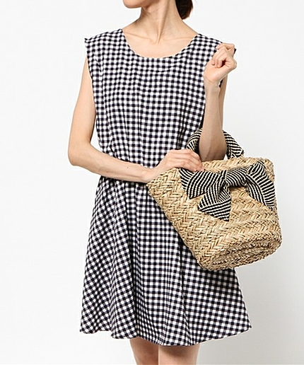 ＜TRENTASEI＞ リボン カゴ ブラック