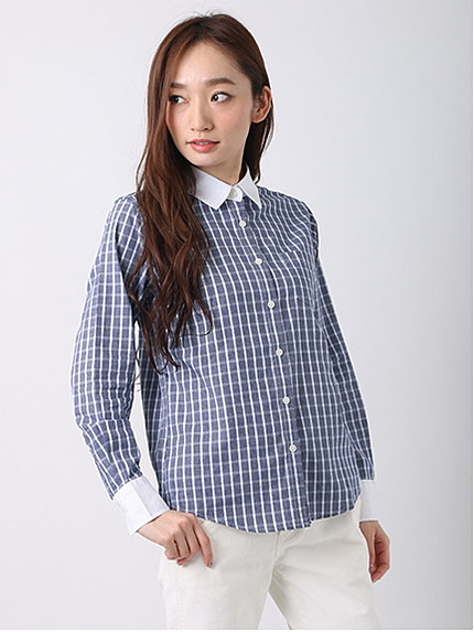 カラーチェック 長袖レギュラークレリックシャツ