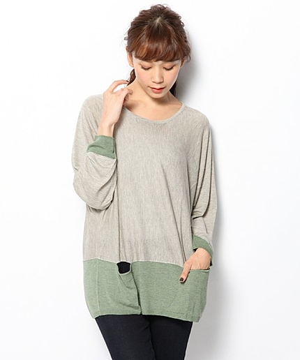 バイカラー配色ポケットチュニック