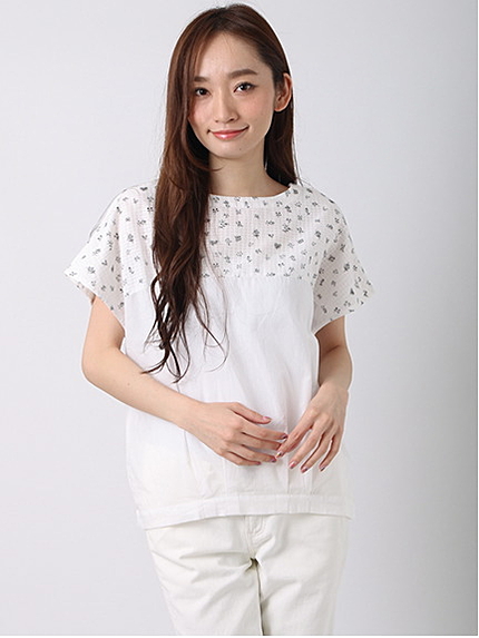 Nドビー小花柄切替ブラウス