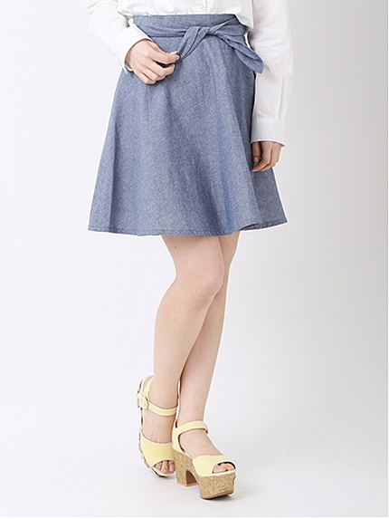 【Special Price】＜WEB限定大きな・小さなサイズ＞ダンガリーリボンフレアースカート