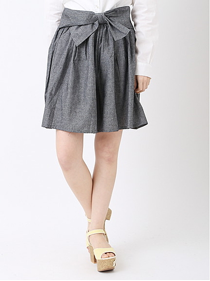 【Special Price】＜WEB限定大きな・小さなサイズ＞シャンブレーリボンキュロットパンツ