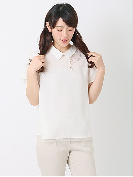 【Special Price】<WEB限定大きな・小さなサイズ>白襟Aラインフレアブラウス