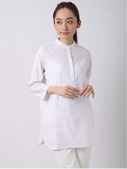 リネンコットン 7分袖スキッパーチュニック