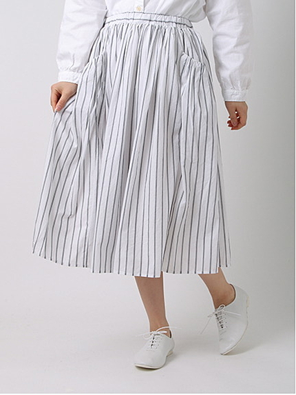 綿ストライプギャザースカート 1501319-12-11-11