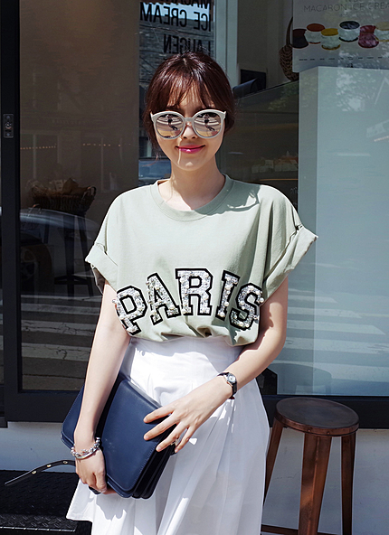 PARISパールビジューロゴTシャツ・全3色・44675